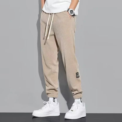 Trendy Retro Corduroy Joggers Men's Autumn Winter 2025 New Fleece Lined Loose Sports Casual Pants Comfortable Long Trousers