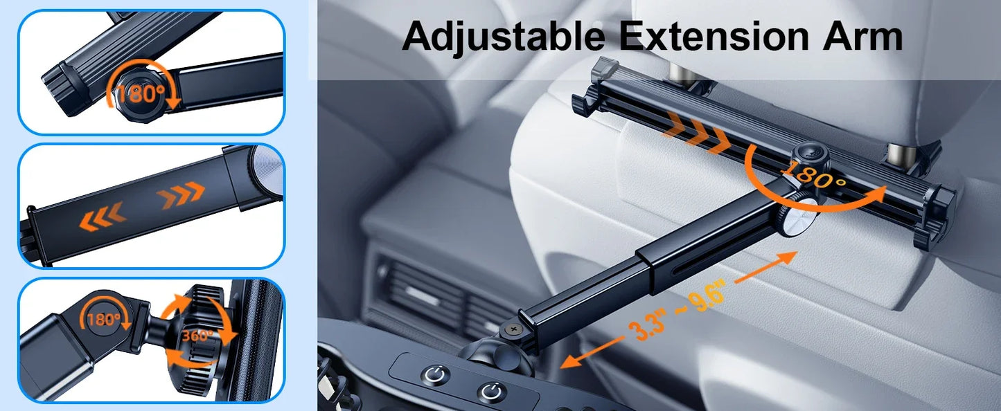 Hipacool Extension Arm Dual-Head Fan for Car Headrest 360° Rotation Air Cooling Fan Angle Adjustable 3-Speed Wind Brushless Fan