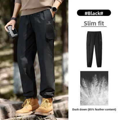 Waterproof down Fleece Thick Casual Trousers for Men And Women Couple Winter Outdoor Sports Pants Youth Style Long Polyester ...