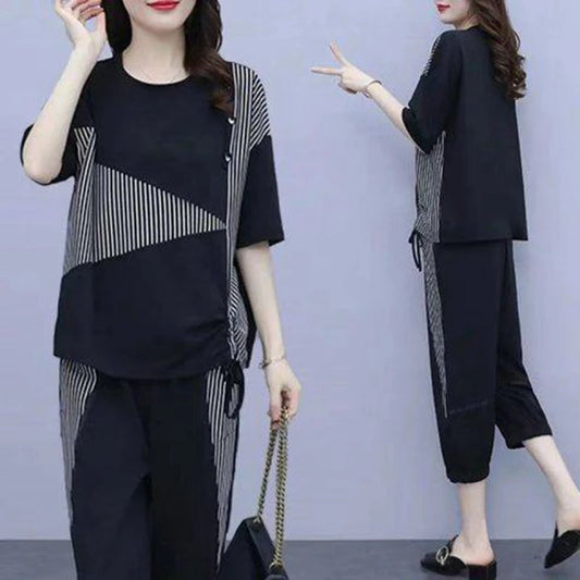 Summer New Style Women's Sporty Casual Short Sleeve TT Shirt Set Large Size Two-Piece Fashionable Korean Trendy Outfit