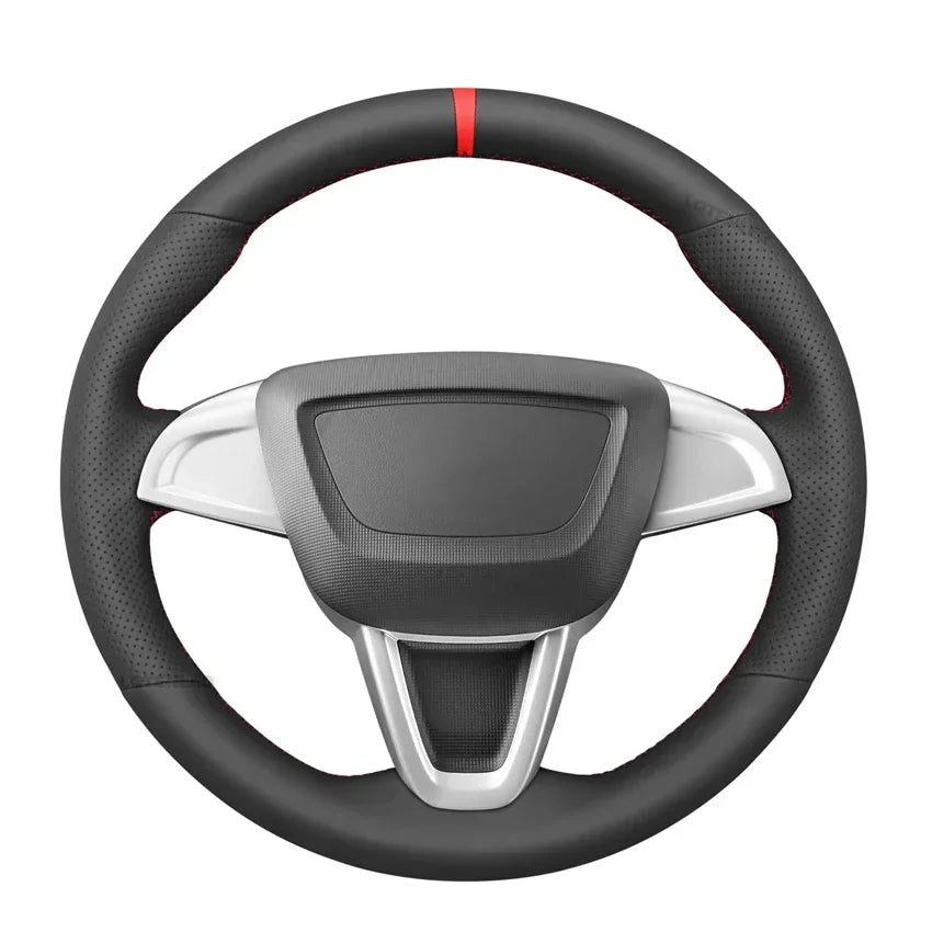 Black Faux Leather Car Steering Wheel Cover for Seat Ibiza (6J) 2008-2015 MII 2013-2020