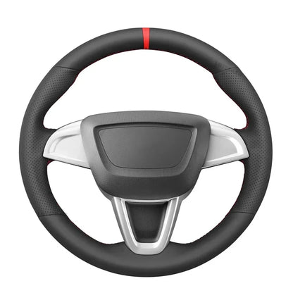 Black Faux Leather Car Steering Wheel Cover for Seat Ibiza (6J) 2008-2015 MII 2013-2020