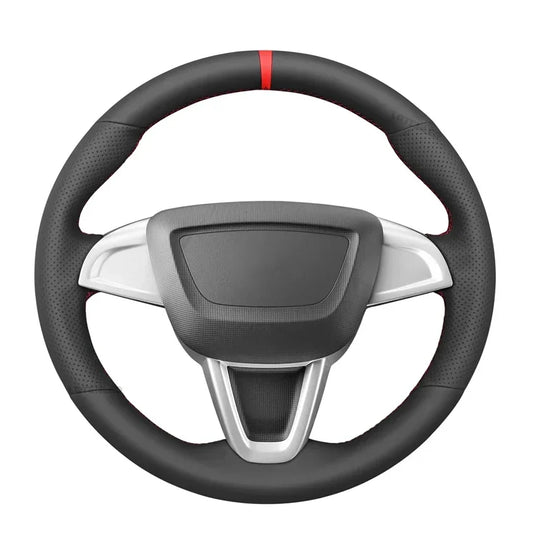 Black Faux Leather Car Steering Wheel Cover for Seat Ibiza (6J) 2008-2015 MII 2013-2020