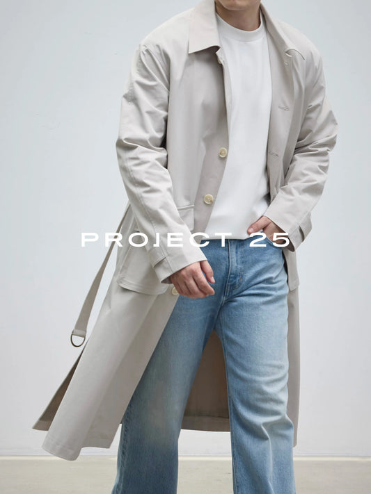 PROJECT 25 Men's Lightweight Water Repellent Lapel Long Trench Coat Solid Color Minimalist Luxury Casual Outerwear