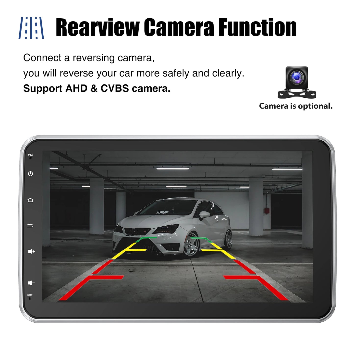 10.1'' 4+64GB 360° Rotatable Single 1DIN Car Stereo Android 14 Carplay WIFI Head Unit FM Radio Bluetooth SWC GPS Navi+DVR&Camera