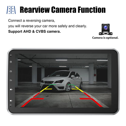 10.1'' 4+64GB 360° Rotatable Single 1DIN Car Stereo Android 14 Carplay WIFI Head Unit FM Radio Bluetooth SWC GPS Navi+DVR&Camera