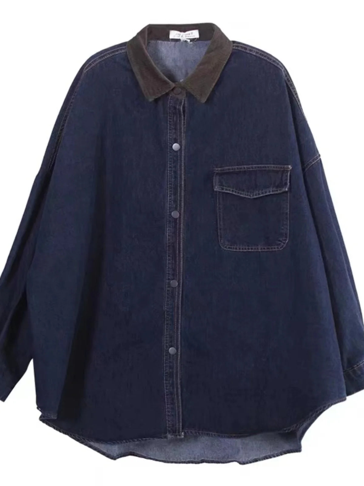 Loose Fit Women's Korean Style Corduroy Denim Shirt Jacket  Collar Splicing Oversize Outerwear Commute Fashion