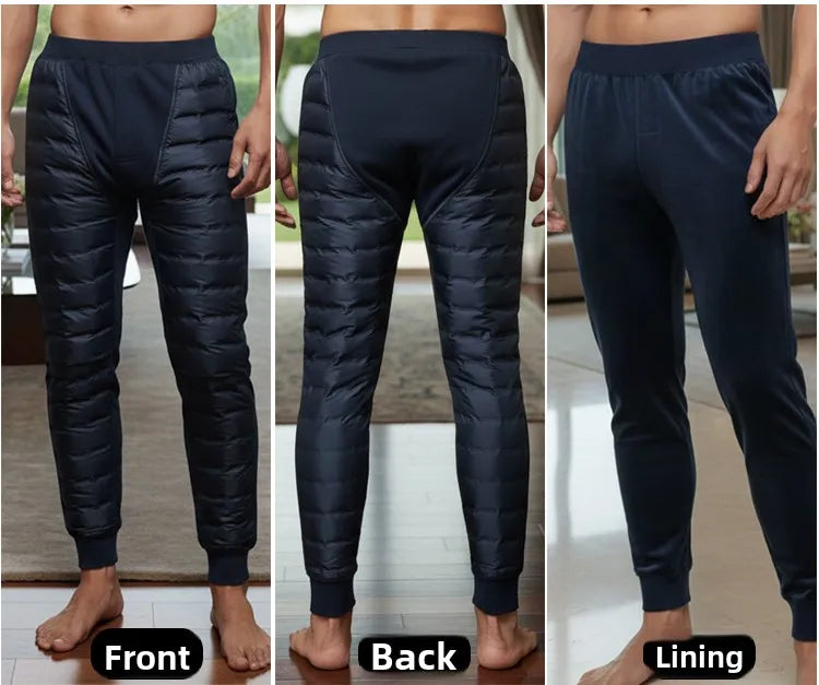 Hengyuanxiang Men's down Pants Thickened Duck down Slim Fit Inner Wear Warm Knee-Padded Long Pants Business Casual Style