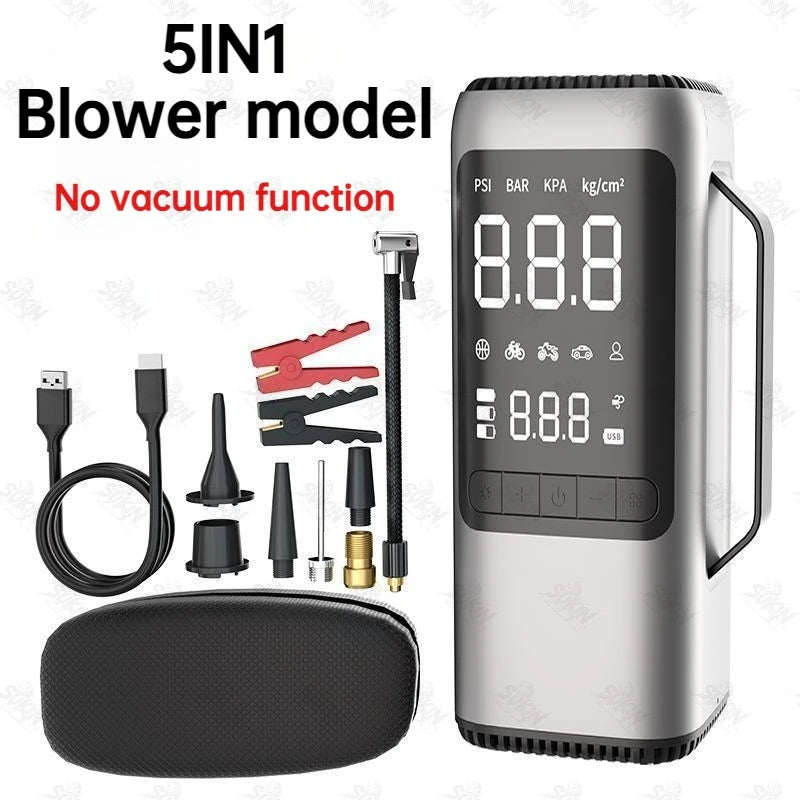 SUKIN 6IN1 Booster Jump Starter With Built-in Air Compressor.Car Jump Starter with Vacuum Blow Rechargeable Lighting Functions