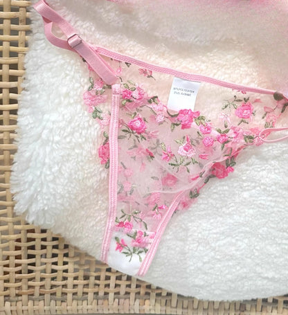 Pure & Sexy Japanese Lingerie Set, Pink Floral Tulle with Embroidery, Harajuku Style Aesthetic Set BANERDANNI Sexy Panty &Tusjy