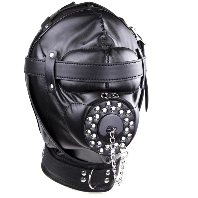 Leather Padded Hood Mask Blindfold Head Restraint Harness Mask, BDSM Bondage Gimp,Sexy Costume