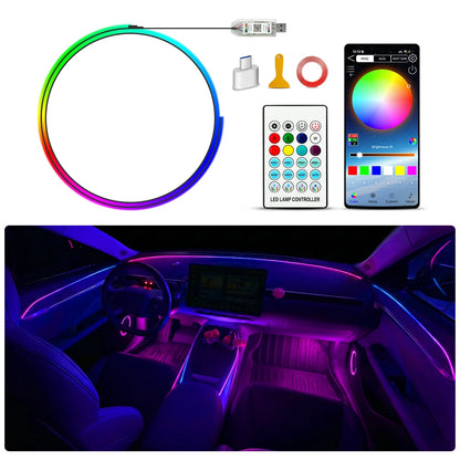 43" Car Ambient LED Lights - 64-Color RGB Interior Lighting Kit with Hidden Acrylic Strip for Symphony Atmosphere