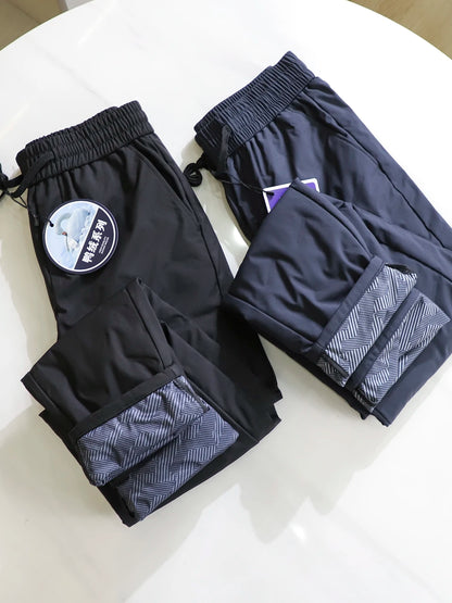 Men's Winter Thickened 90 Duck down High Fluffy Elastic Waist Casual Straight Leg Long Pants Lightweight Warm Outdoor Wear