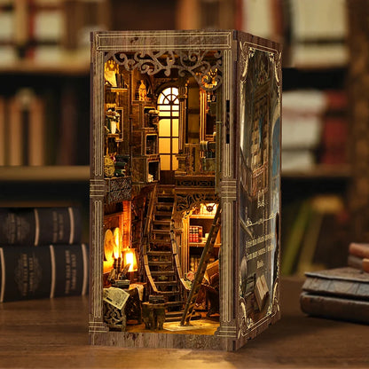 Book Nook Kit Doll House DIY Wooden Puzzle Bookshelf Insert Decor Dollhouse Model Bookend Building Home Decoration Xmas Gifts