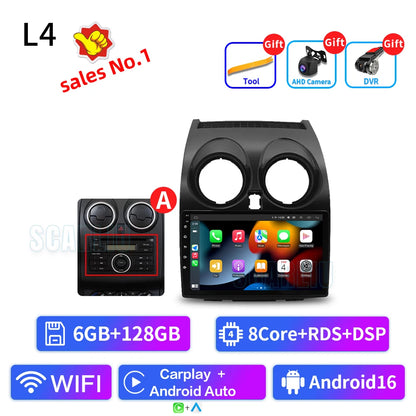 8+128 Android 16 Car Radio Multimedia Carplay For Nissan Qashqai 1 J10 2006 - 2013 4G Wifi Navi GPS DVD 2Din BT Autoradio Stereo