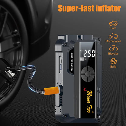 4 in 1 Jump Starter with Air Compressor, 1000A Peak Car Battery Booster, Portable Emergency Power Pack for Petrol Diesel Engine.