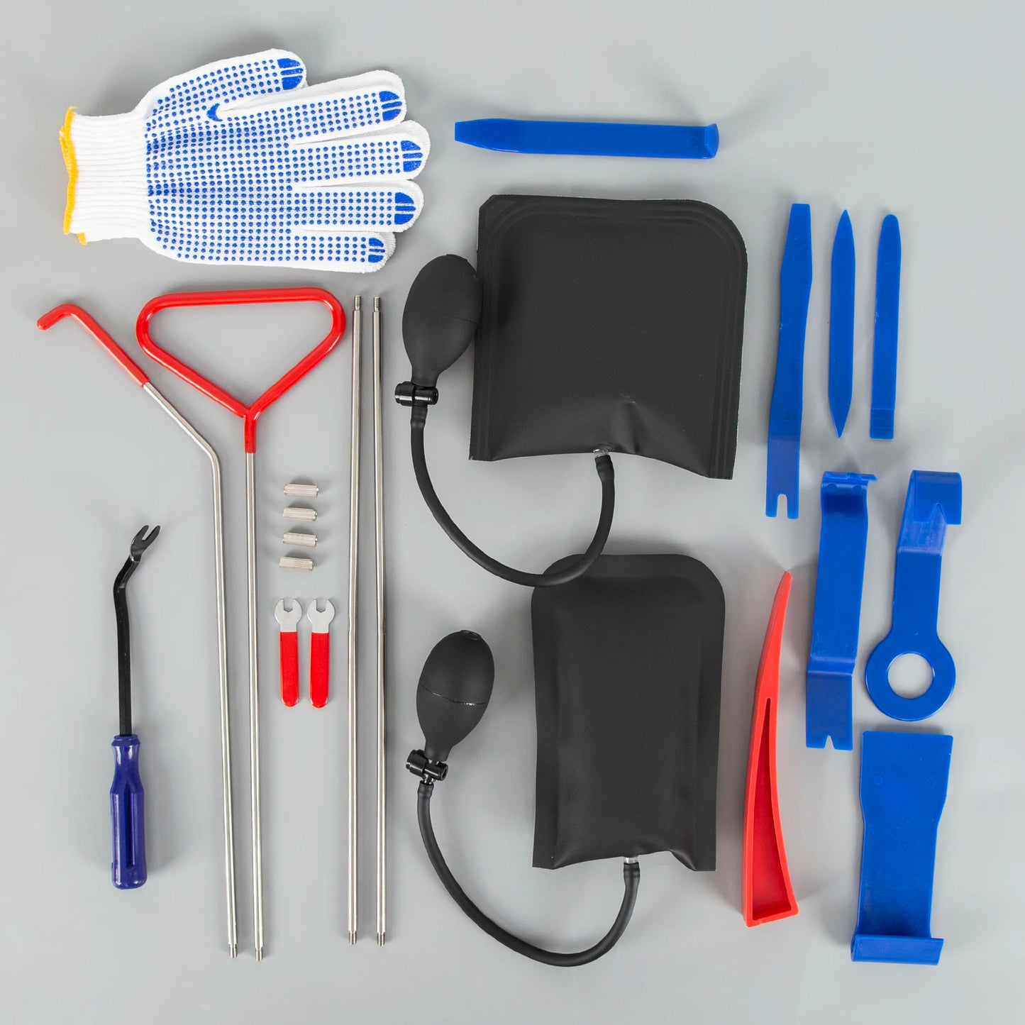 24Pcs Car Door Panel Removal Tool Kit Stainless Steel Car Unlock Tools Air Wedge Pry Bars Trim Removal Set Auto Window Glass Repair Hand Tools with Storage Bag