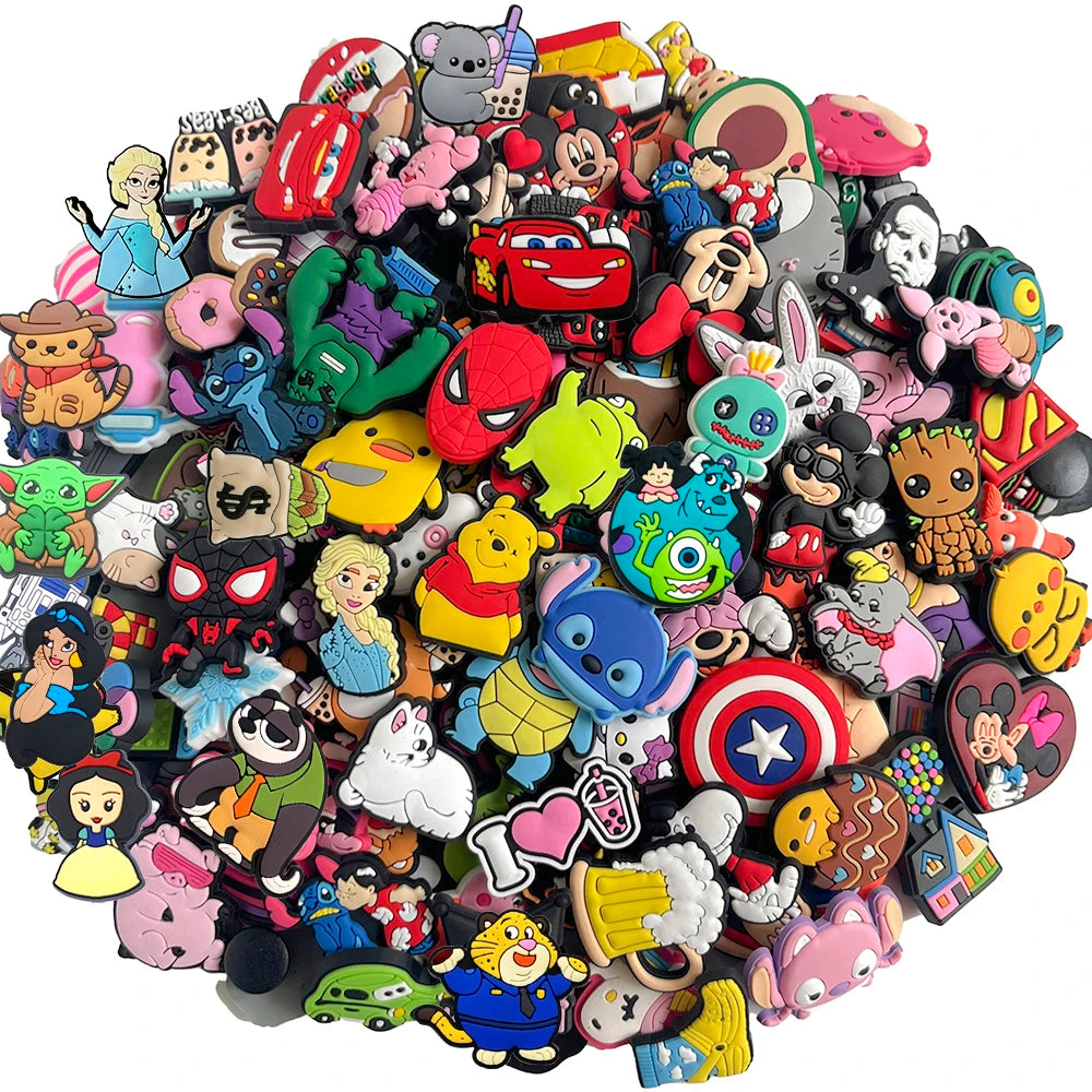 30-200Pcs Random Mixed Shoe Charms Decoration Fit Bubble Slides Clog Sandals Ornament Shoes Accessories Pins kids Party Gifts