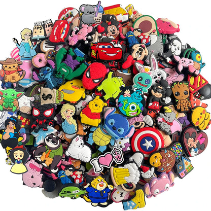 30-200Pcs Random Mixed Shoe Charms Decoration Fit Bubble Slides Clog Sandals Ornament Shoes Accessories Pins kids Party Gifts