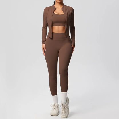 3pcs Sportswear Yoga Set Gym Sports Bra Zipper Jacket Leggings Clothes Sportswear Yoga Suits For Women Fitness Set Tracksuit