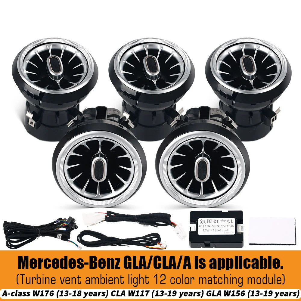 For Benz W176 W117 W156 A CLA GLA 12/64 Colors Ambient Lights Turbine Air Vent Lamps Dashboard Door Lighting Kit Car/App Control