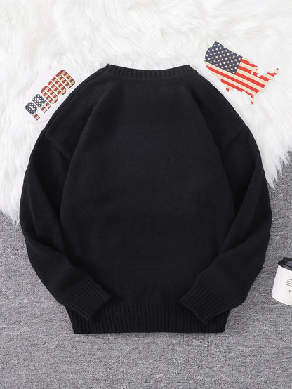 New Popular Autumn American Pattern Pullover Sweater Casual Round Neck Knitted Men's Pullover