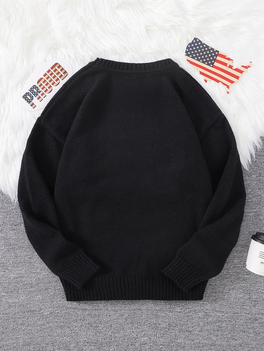 New Popular Autumn American Pattern Pullover Sweater Casual Round Neck Knitted Men's Pullover