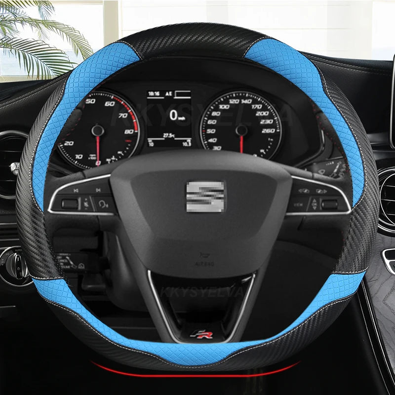 Carbon Fiber+Leather Car Steering Wheel Cover Non-Slip 38cm For Seat Tarraco Arona Ateca Ibiza Toledo Mii Leon Arosa Exeo ST FR