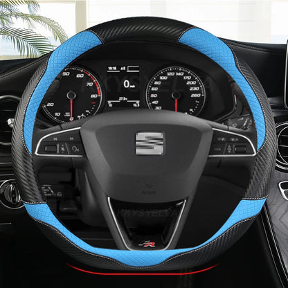 Carbon Fiber+Leather Car Steering Wheel Cover Non-Slip 38cm For Seat Tarraco Arona Ateca Ibiza Toledo Mii Leon Arosa Exeo ST FR