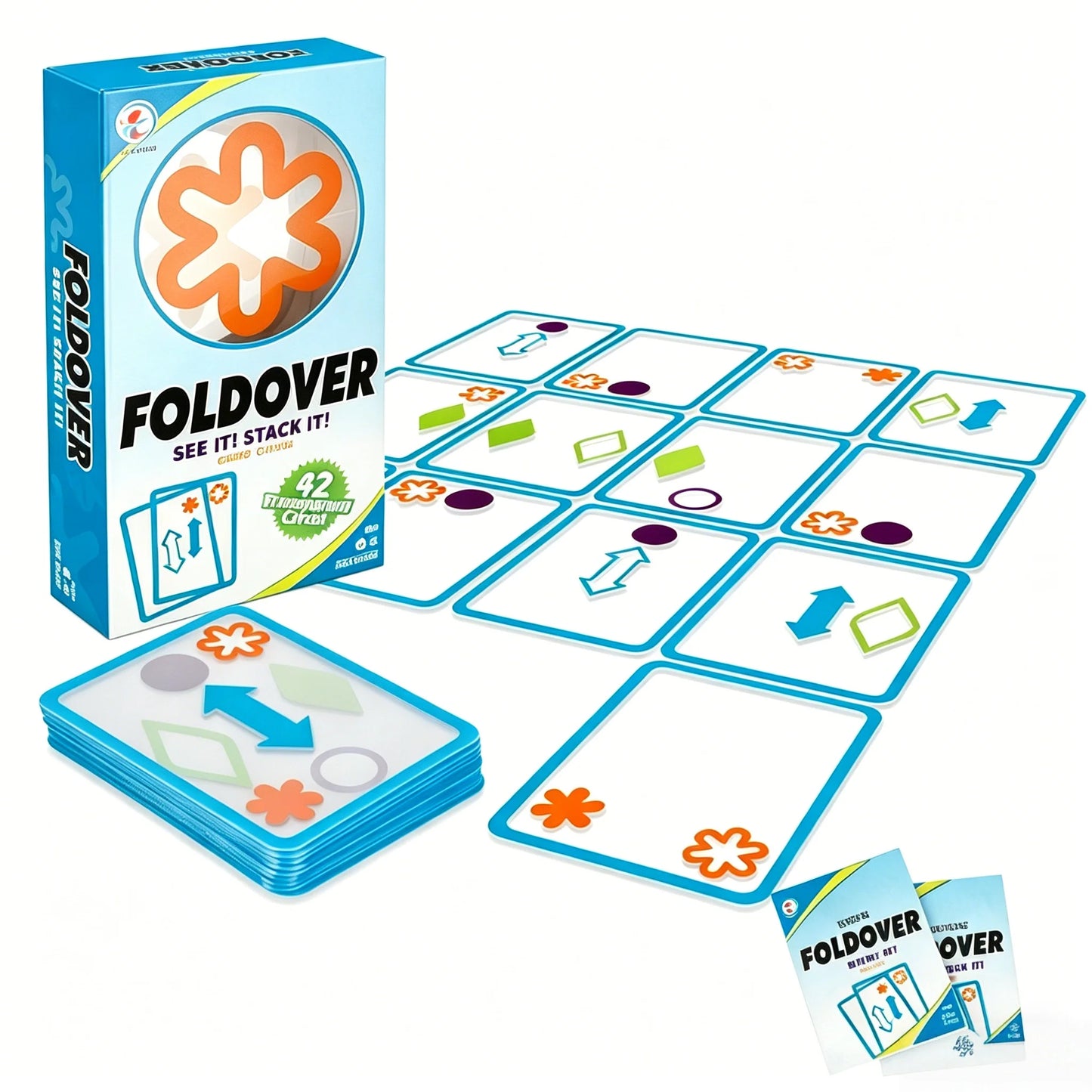 Transparent Foldover Card Game See It Stack It Family Party Board Game 42PCS Interactive Matching Card Game Adults