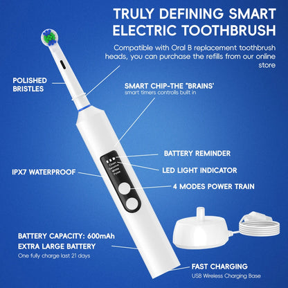 Rotary Electric Toothbrush with 4 Modes, Smart Timer & Wireless Charge, Waterproof Tooth Brush Compatible with Oral B Brush Head