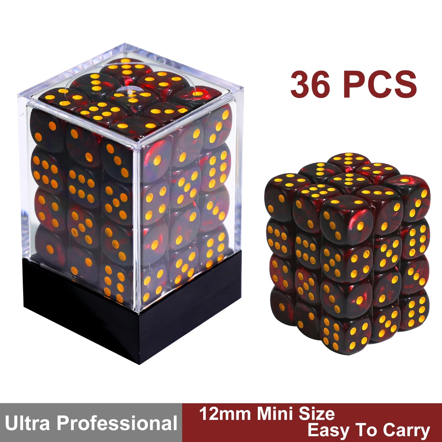 36Pcs 12mm D6 Double Color Glitter Dice for RPG Board Games Tabletop DND Accessories Family Board Games Gift with Storage Box
