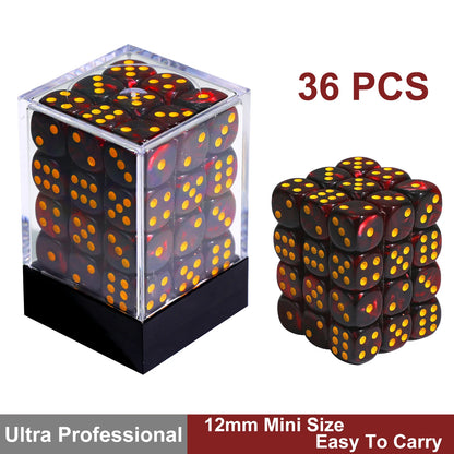 36Pcs 12mm D6 Double Color Glitter Dice for RPG Board Games Tabletop DND Accessories Family Board Games Gift with Storage Box