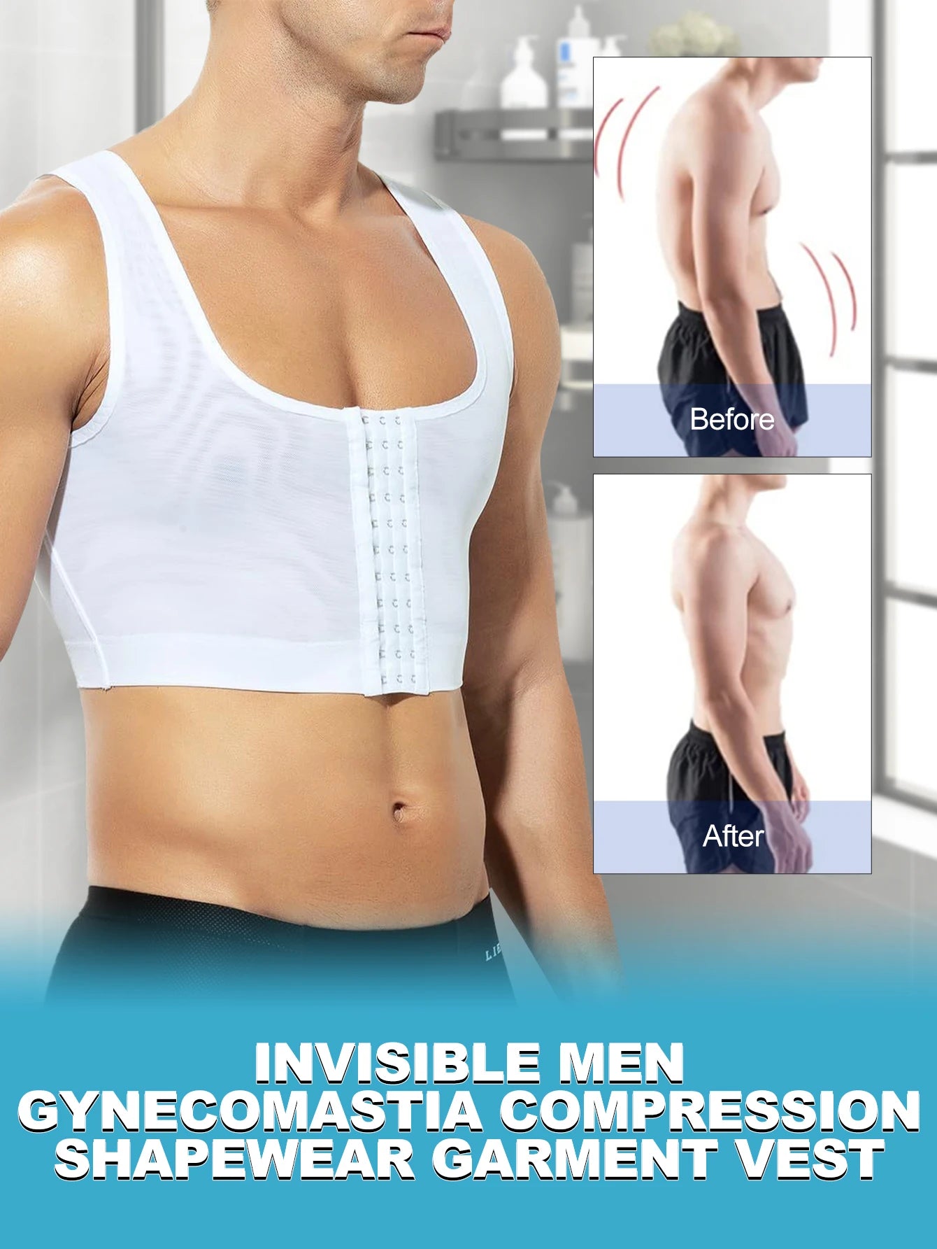 Men Compression Liposuction Post Surgery Shapewear Garment Top Body Cinching Zipper Vest Tummy Tuck Vest