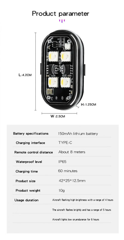 Rechargeable Wireless Light Aircraft Airplane Helicopter Warning Lights RGB Led Motorcycle Strobe lights LED Flash Light