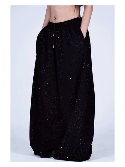 American Style Hip Hop Glitter Sports Pants Women's Spring Summer Loose Wide Leg Sweatpants Jazz Dance Floor Length Pants