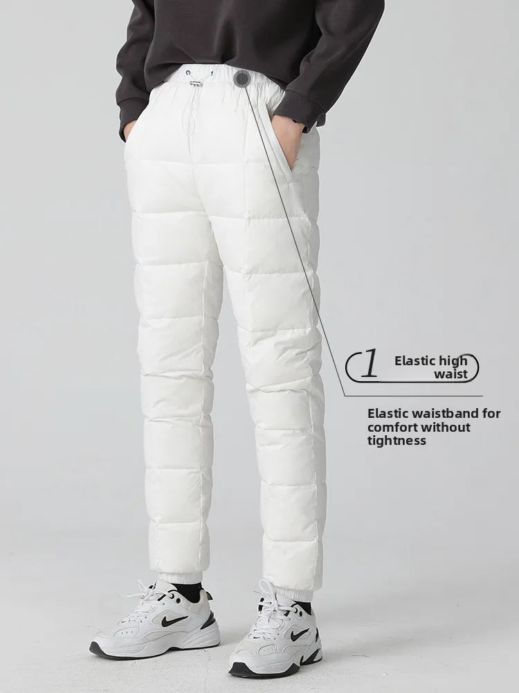 Goose Ancestor Men's down Pants High Waist Thickened Snowboarding Pants White Goose down Outerwear Casual Long Pants