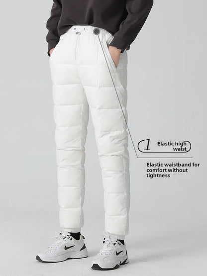 Goose Ancestor Men's down Pants High Waist Thickened Snowboarding Pants White Goose down Outerwear Casual Long Pants