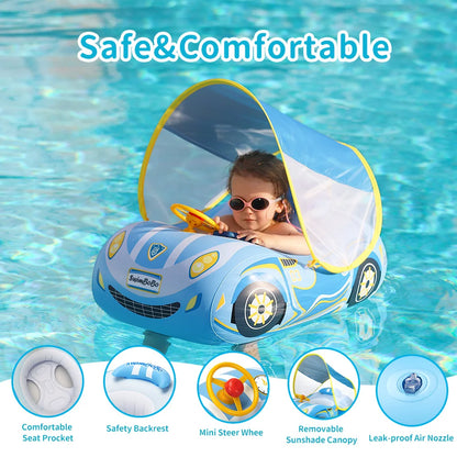 Kids Car Swimming Seat Float Ring Inflatable Infant Floating For Summer Swim Boat Circle Bathing Water Toy with Canopy