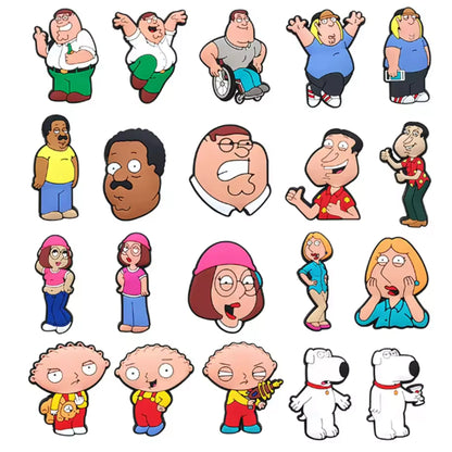 17-100pcs Cartoon Family Guy Shoe Charms For Slides Sandals, PVC Shoe Decorations Accessories For Christmas Gift Party Favor