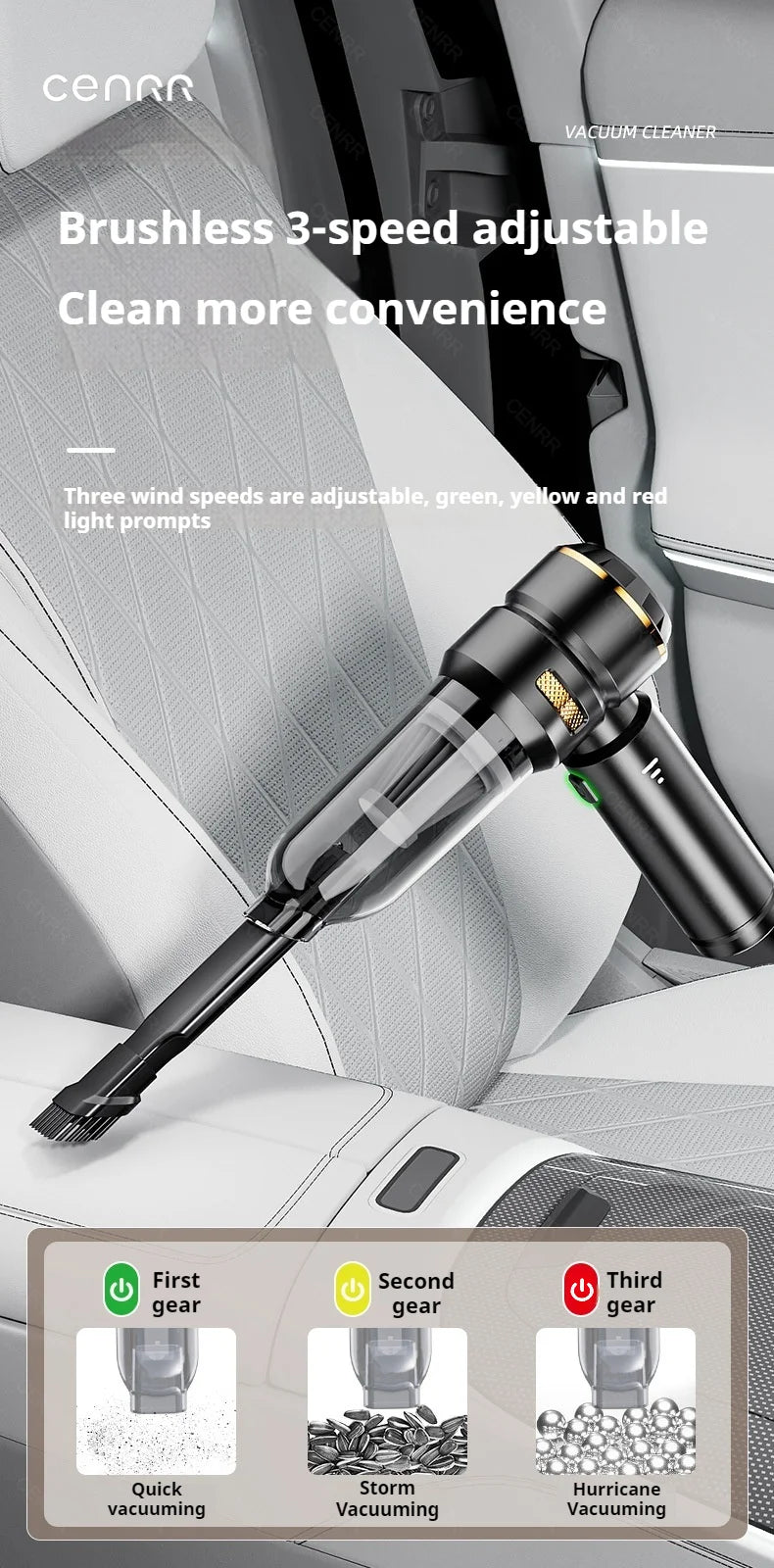 CENRR 998000PA Car Vacuum Cleaner Portable Powerful HandHeld Car Cleaner Dust Display Lamp Strong Suction Air Gun