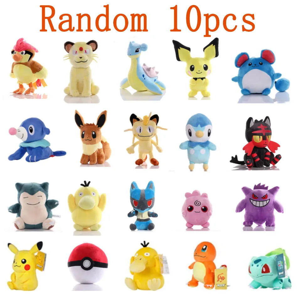 10pcs Pokemon Official Plush Toy - Charmander, Squirtle, Pikachu Plush, Bulbasaur Stuffed Animal Toy, Pokemon Doll Birthday Gift