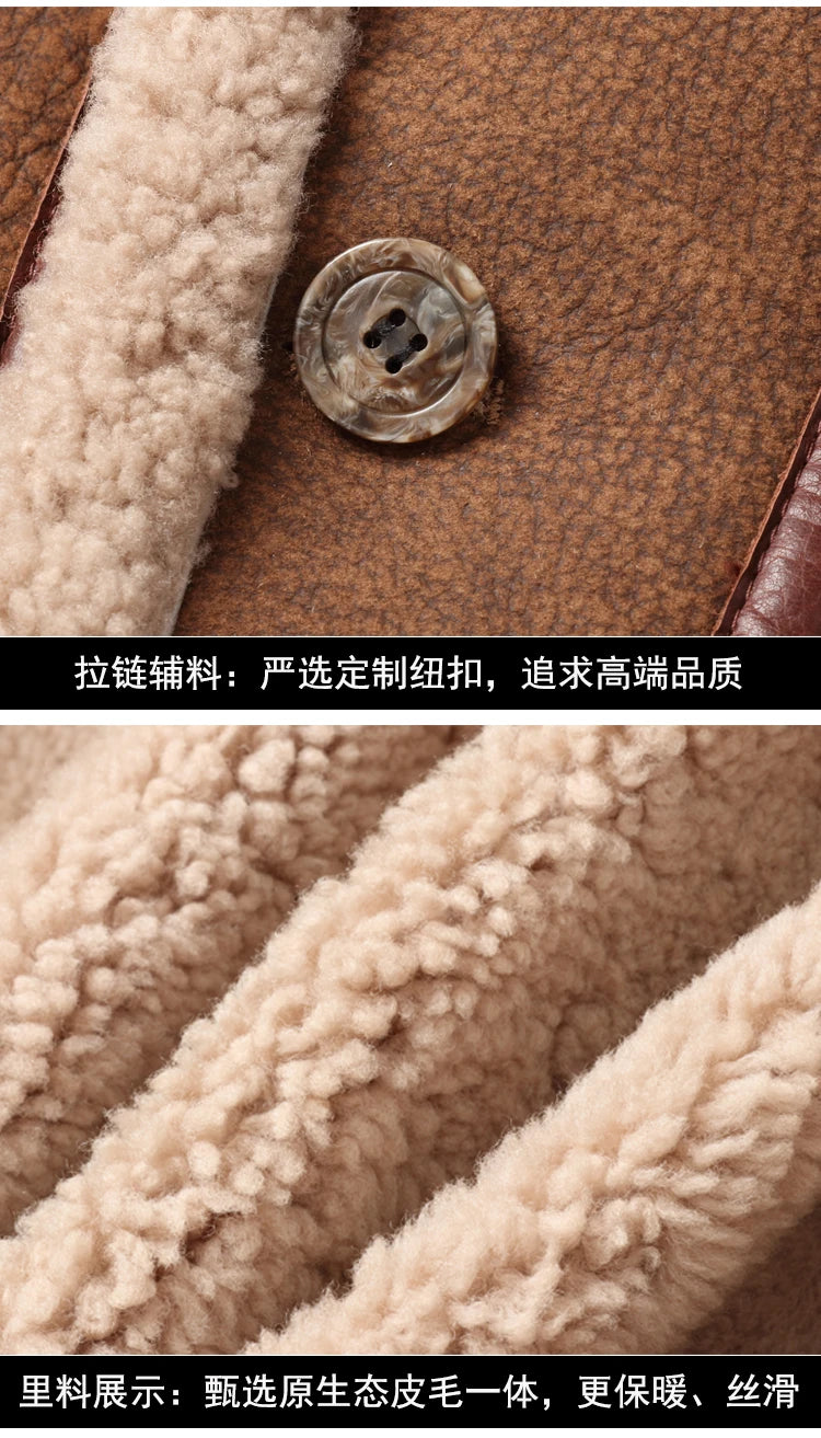 YOLANFAIRY Original Leather and Fur Integrated Coat Men's Sheepskin Jacket Motorcycle Jackets Male Winter Thick Fur Coats FC