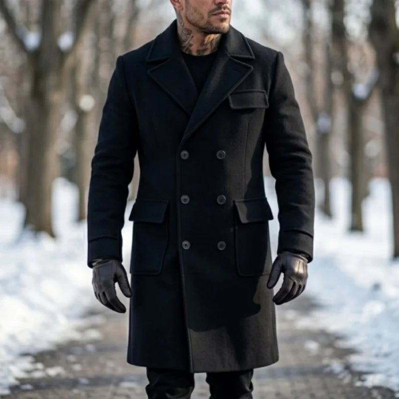 New Men's Wool Blend Trench Coat Warm & Windproof | Double-Breasted Design Mid-Length Streetwear Jacket for Casual  Outdoor Wear