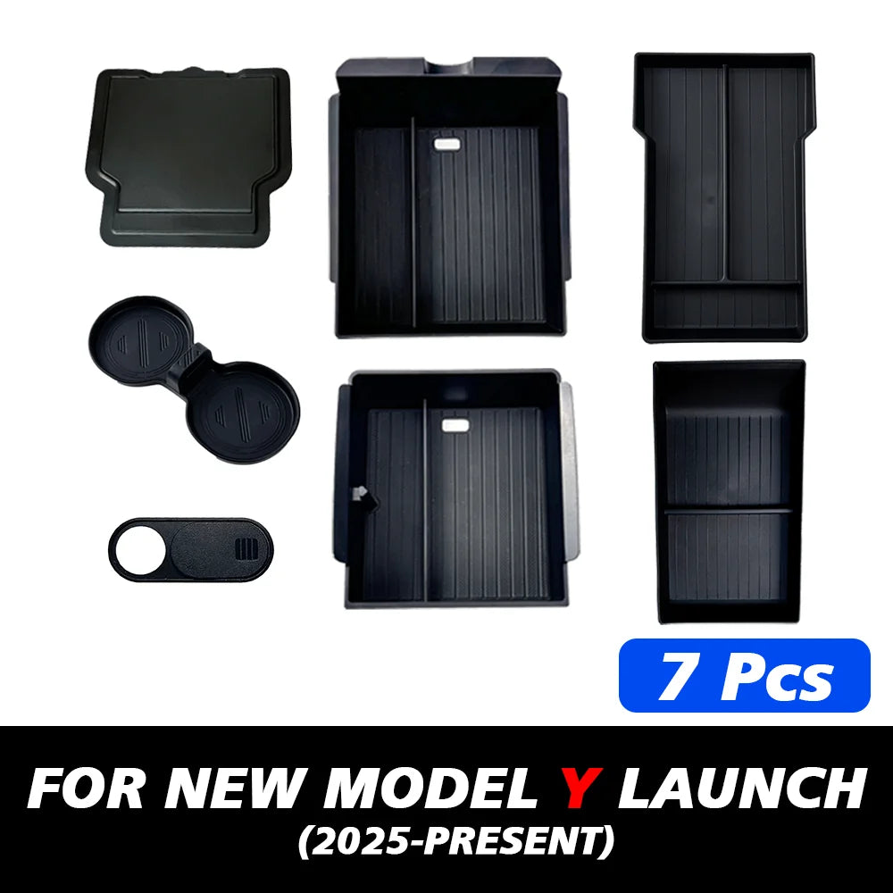 For Tesla New Model Y 2025 Launch Juniper Teslajuniper ABS with Silicone Non-slip Mat Console & Armrest Storage Box Upper
