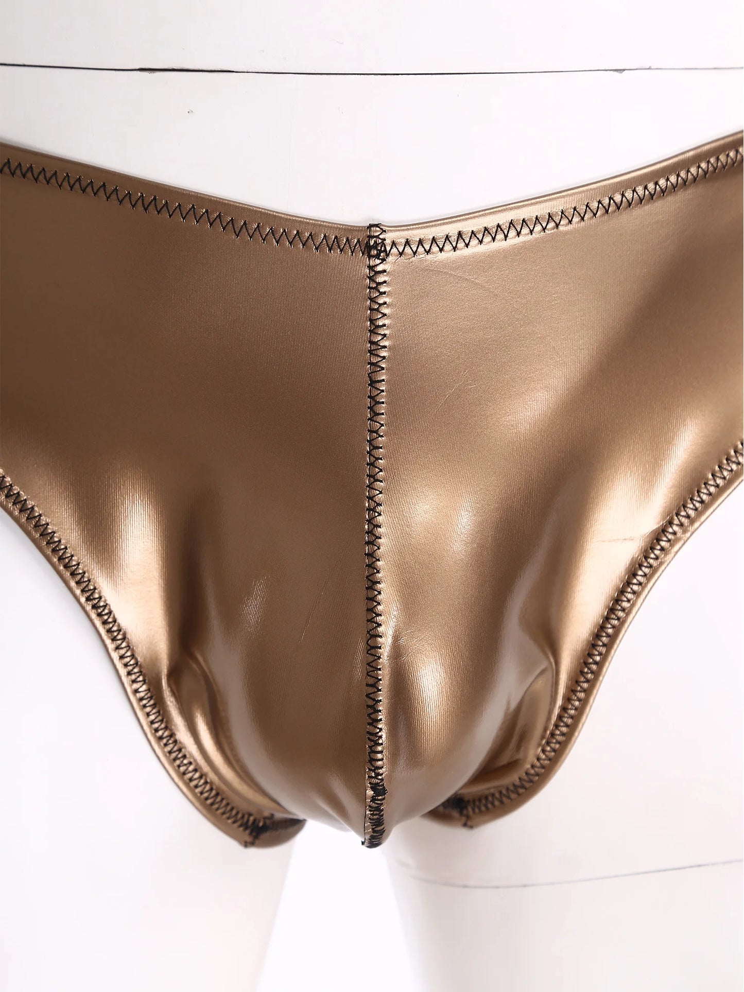 Men Wet Look PU Micro Briefs Low Rise Bugle Pouch Underwear Leather Underpants Beach Mini Bikini Bathing Suit Nightwear Clubwear