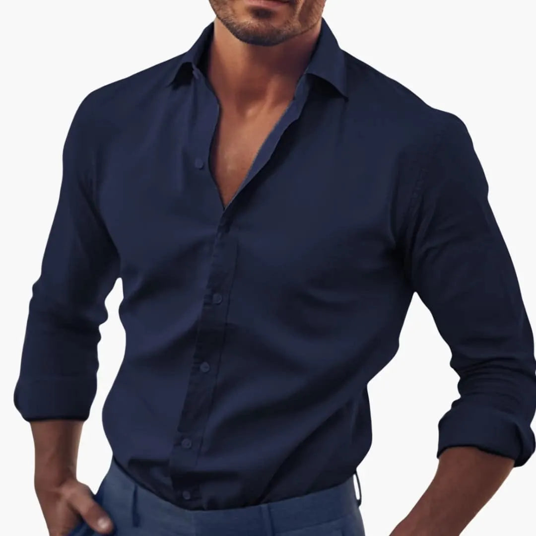 Men's Solid Color Long Sleeve Shirt Autumn Button Loose Fit Casual Breathable Top Men Fashion Basic Shirts