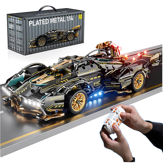 2024 Black V12 Block Roadster RC Tech Racer 1:14DIY Roadster building block assembly Block car toy birthday gift （1000+granule）