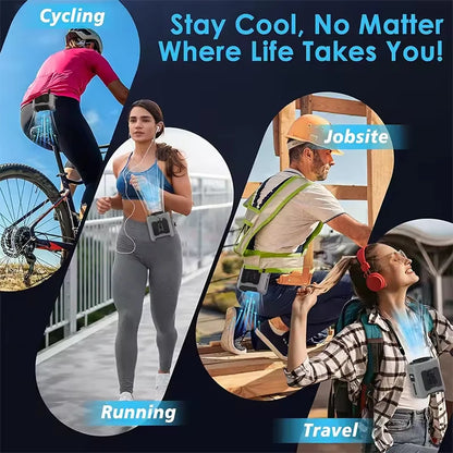 2026 Summer Waist Fan Portable Handheld Hanging Neck Fan Ultra-Strong Wind with Phone Charging LED Light for Outdoor Working