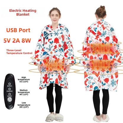 Heated Winter Home Clothes Large Size Blanket Wearable Thiened  Hing Hooded Lazy Blanket USB Heating Couples Robe